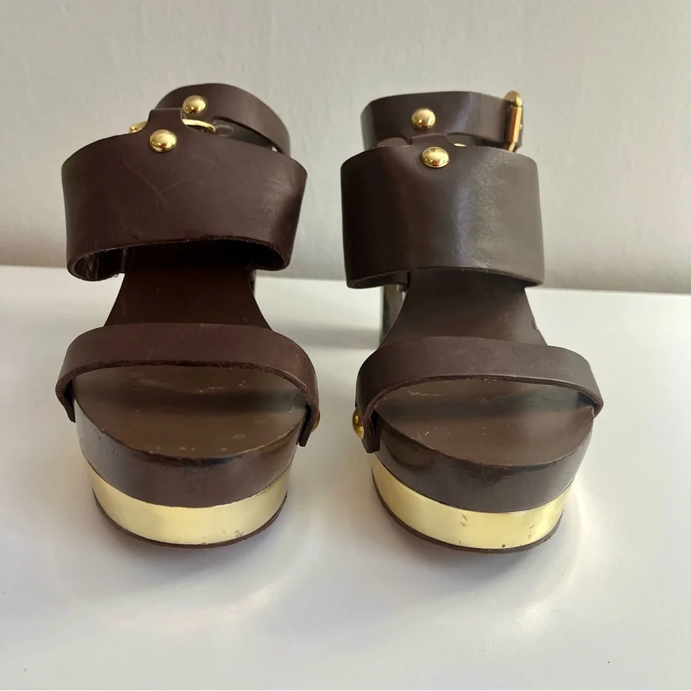 Michael Kors Brown Leather Platform Heel Sandals